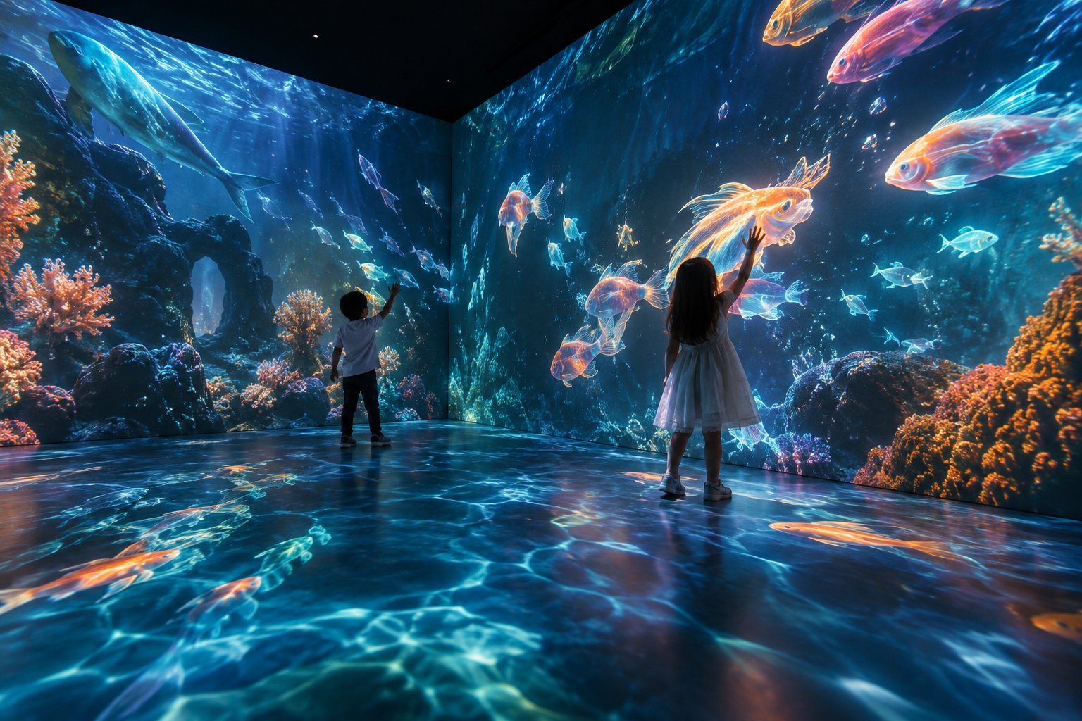 Concept of movement-based interactive walls and floor